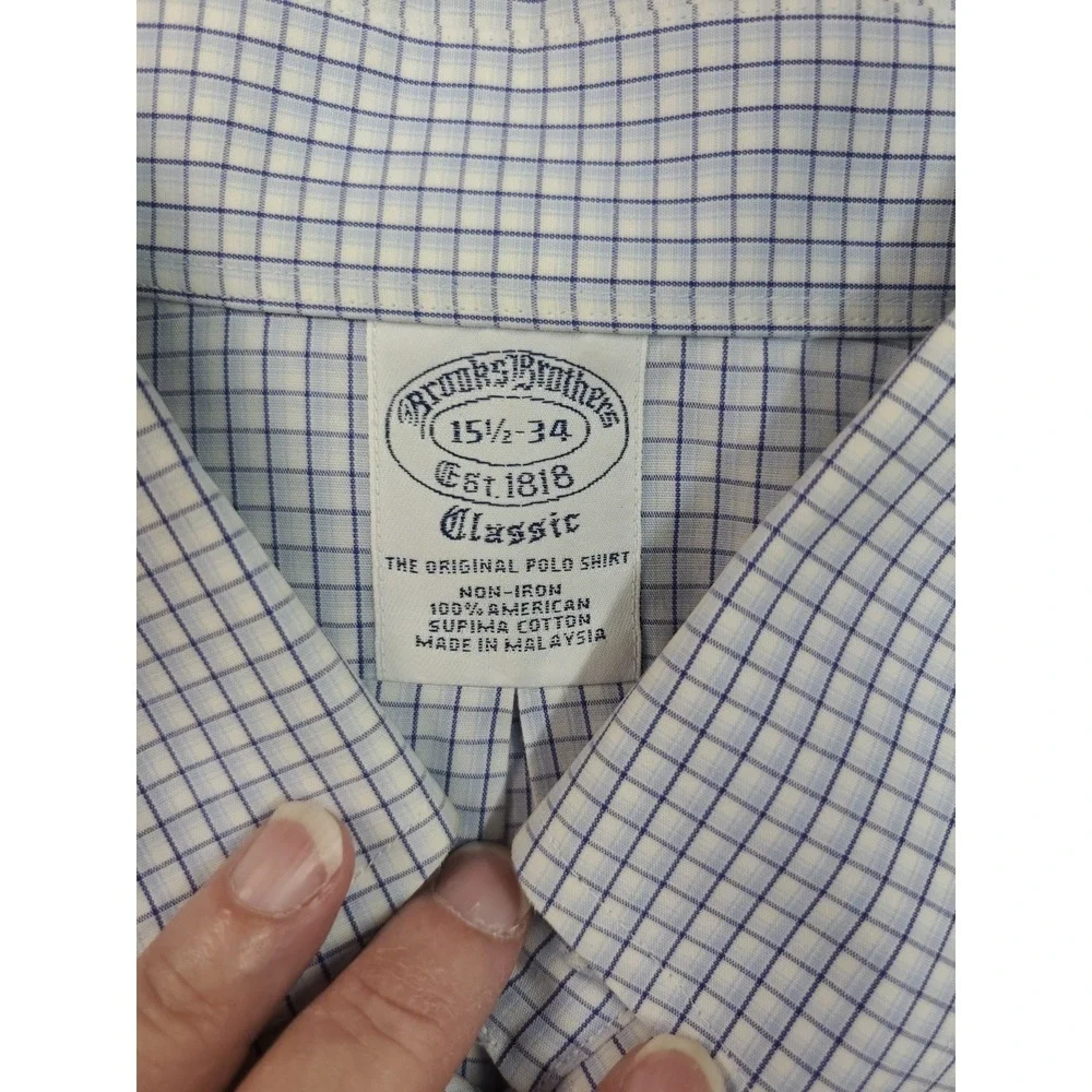 Brooks Brothers Button Up Shirt Blue Check 15½ 34‎ Long Sleeve